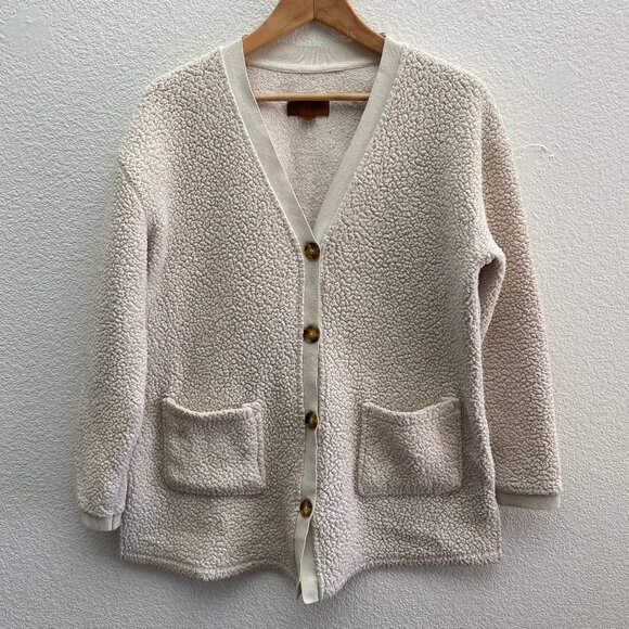 Koolaburra by UGG Sherpa Fleece Shawl Collar Cardigan Sweater Beige Medium - Picture 1 of 3